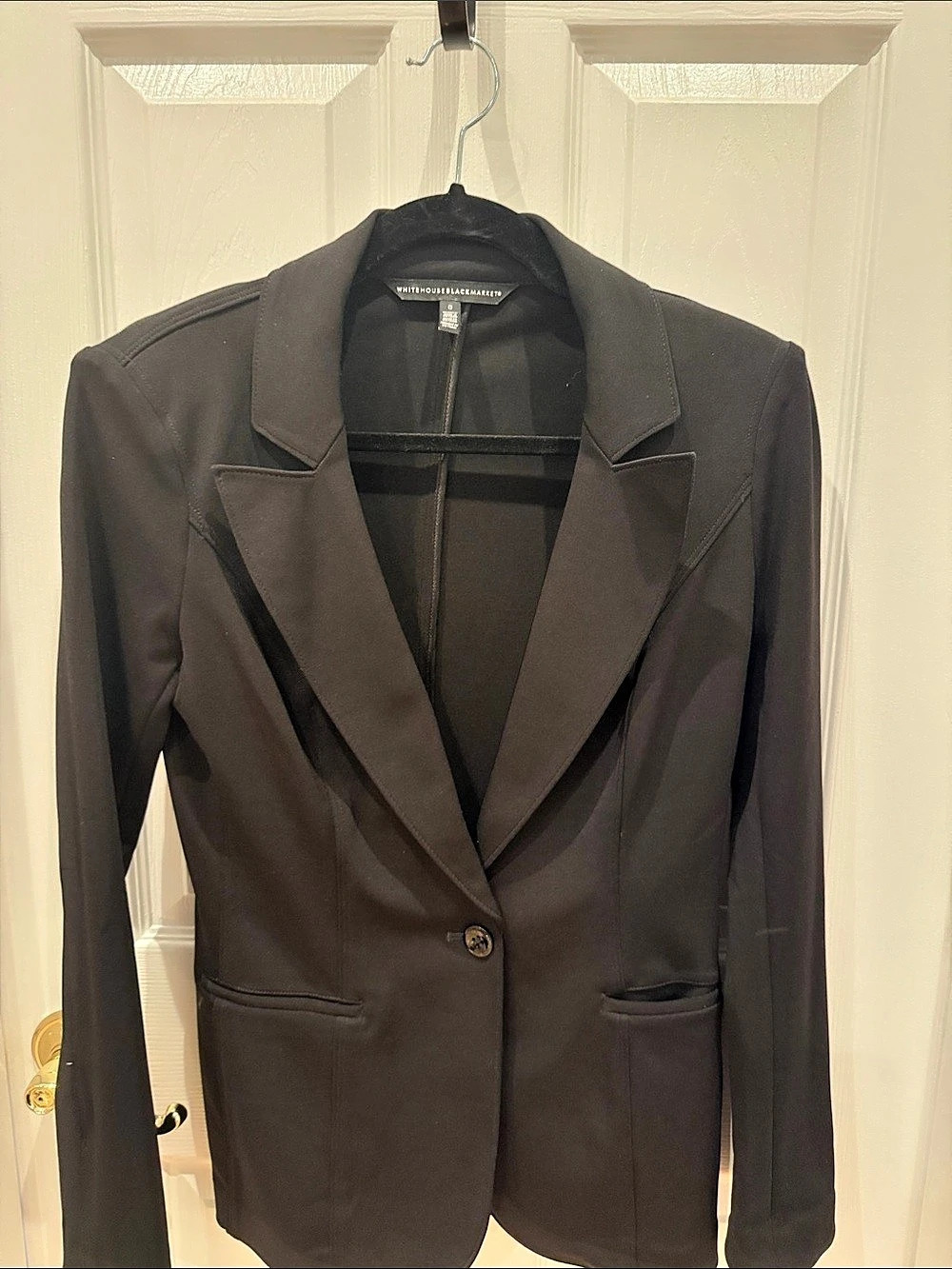 White House Black Market WHBM Luxe Stretch One-Button Blazer Black Size 0